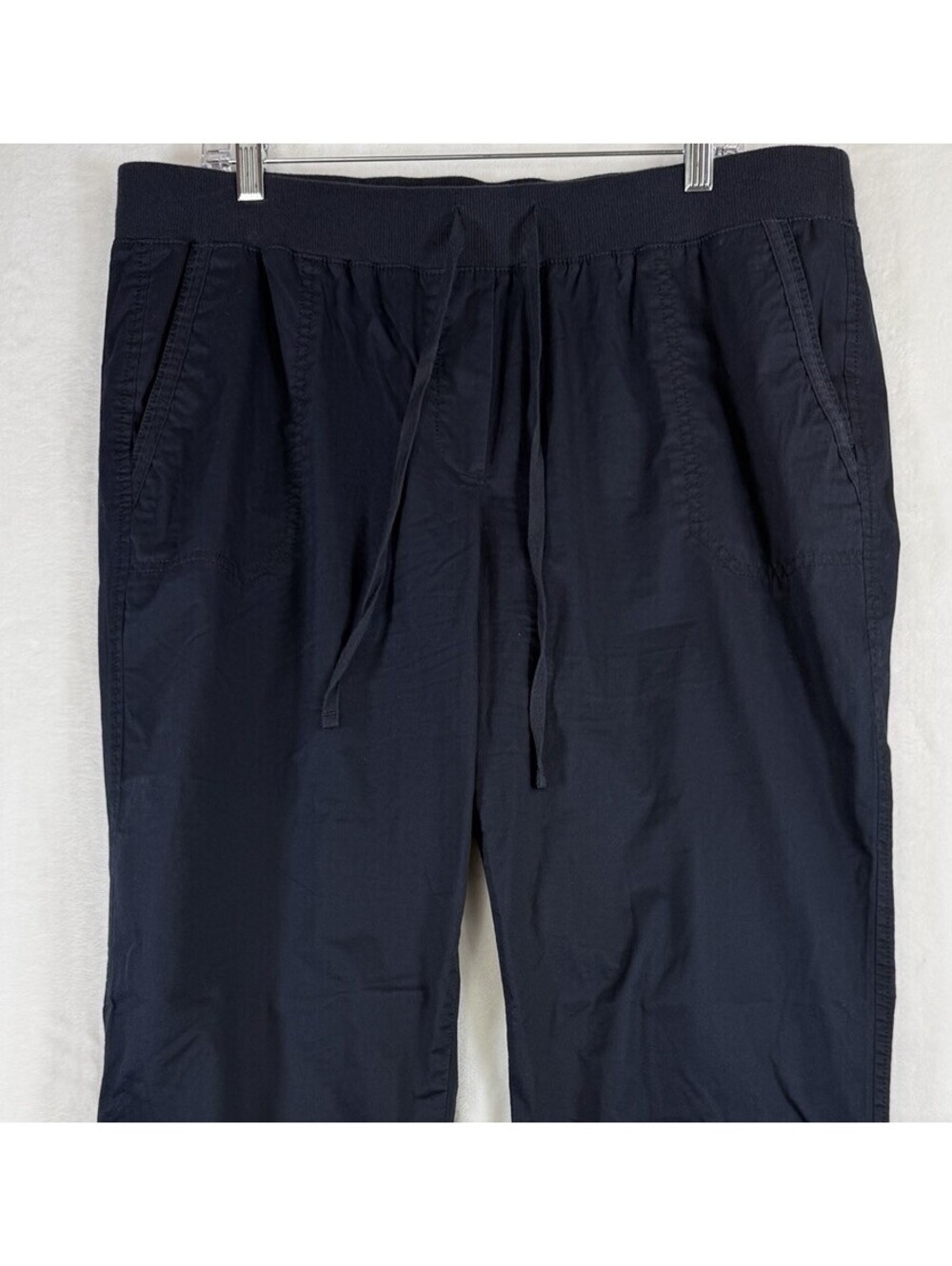 Talbots Easy Drawstring Pants 14W Navy Blue 100% Cotton Pull On Womens